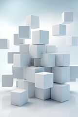 3d abstract white grey cube background with minimalist geometric shapes for cover and web design, vertical