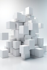 High quality 3d abstract white grey cube background with minimalist geometric shapes for web, vertical