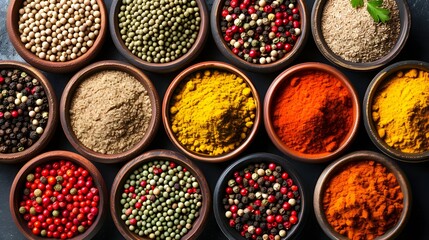 exotic spices arranged in small bowls, representing the diverse flavors and aromas of international cuisine