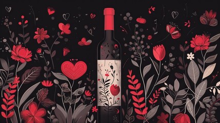 Valentine's Romance: Moody Dark Gray and Passionate Red Wine Setup with Floral Accents