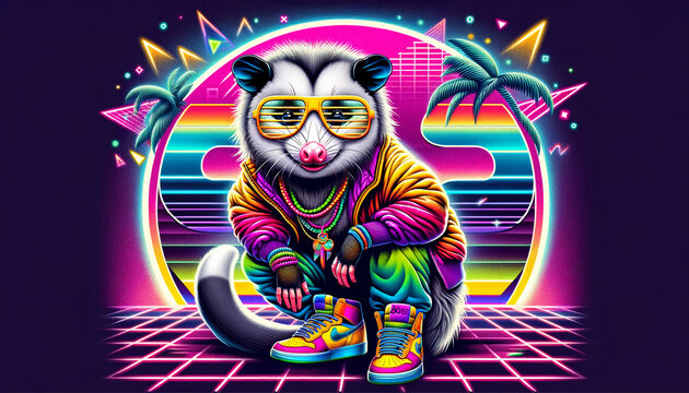 80s retro style opossum possum cartoon animal wallpaper background