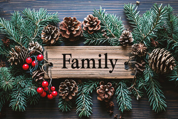 Christmas greeting card. Festive decoration. New Year concept. Copy space.  Flat lay. Top view.
