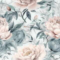classic watercolor illustration style peonies flower in seamless pattern on whit ebackground