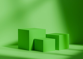 Green empty podium or platform for mockup product display, Abstract mock up backgroundup 3D rendering.