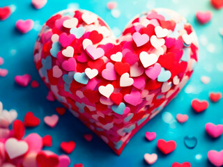Bright background with love hearts to create beautiful Valentine's Day photo cards. AI Generative.