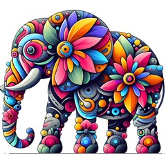 Illustration colorful futuristic adorable elephant art.
