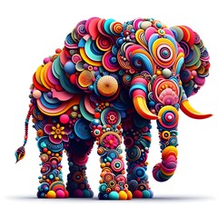 Illustration colorful futuristic adorable elephant art.
