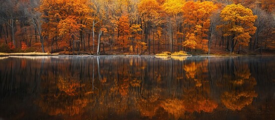Captivating Fall Landscape Reflecting on Serene Lake: A Stunning Autumnal Masterpiece of Fall, Lake, and Landscape