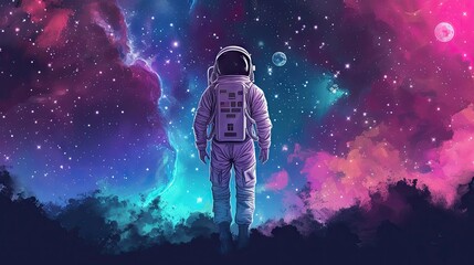 Vector illustration pastel color of space Astronauts and galaxy background.