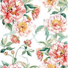 Tuinposter classic small bus peonies watercolor style illustration © Wipada