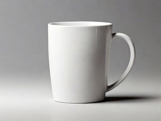 Obraz premium White mug on a gray background. Close-up. Studio photography. Created using generative AI tools
