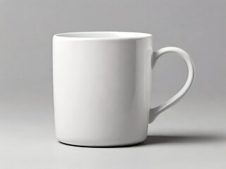 Obraz premium White mug on a gray background. Close-up. Studio photography. Created using generative AI tools
