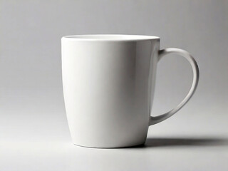 White mug on a gray background. Close-up. Studio photography. Created using generative AI tools