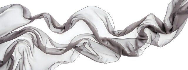 Flying gray silk chiffon fabric on a white background. Weightless silk fabric.