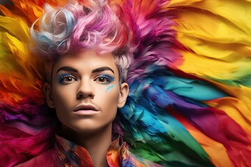 boy surrounded by LGBT colors conmemorating day