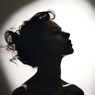 portrait of a female model in black and white with doppel exposure