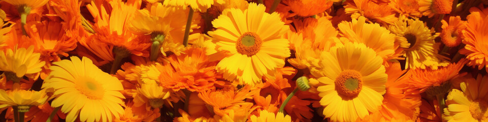 Fototapeta premium Background full of orange harvested marigold flowers