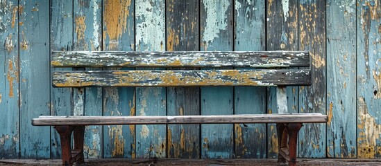 An Old Park Bench Amidst Weathered Painted Boards Creates a Timeless Charm in the Serene Abandonment of an Old Park Bench with Old Painted Boards