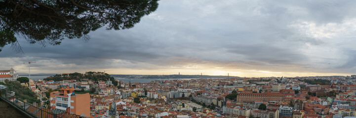 Panorama view of Lisbon famous view from Miradouro da Senhora do Monte tourist viewpoint of Alfama...