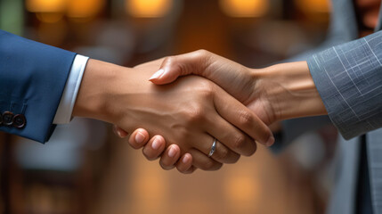 A close-up of a handshake between  two people 