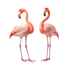Two flamingos bird standing, isolated on transparent background