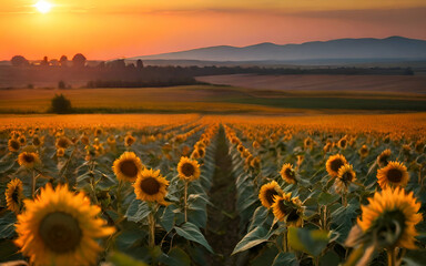 Fototapeta premium Growing sunflowers in the field
