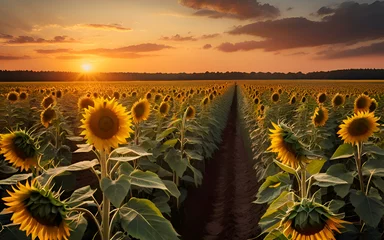 Gardinen Growing sunflowers in the field © gmstockstudio