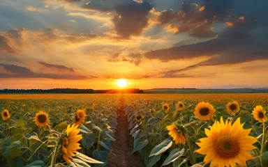 Rolgordijnen Growing sunflowers in the field © gmstockstudio