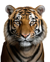 Obraz premium Close up face of a tiger isolated on white, transparent background