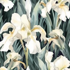 watercolor painting style blue iris flower in seamless pattern