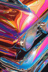 Y2k background with colorful chrome metal car