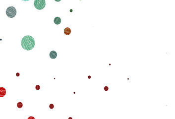 Light green, red vector background with bubbles.