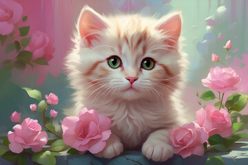 cat with pink flower