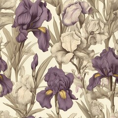 classic botanical iris flower illustration, in high detailed