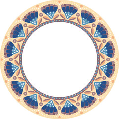 Floral repeating pattern round frame in Scandinavian folk fairy tale style. Use for embroidery framing, plate contour, greeting card, invitation