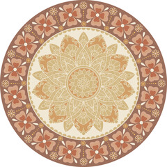 Detailed retro floral mandala and frame