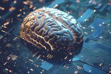 
Futuristic brain implant technology. An image capturing the integration of artificial intelligence into the human brain, symbolizing advanced neurotechnology and the potential of human-AI fusion.