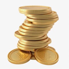 Studio Photography of Gold Bitcoins on a White Background for Cutout Designs, Bitcoin Marketing Photo