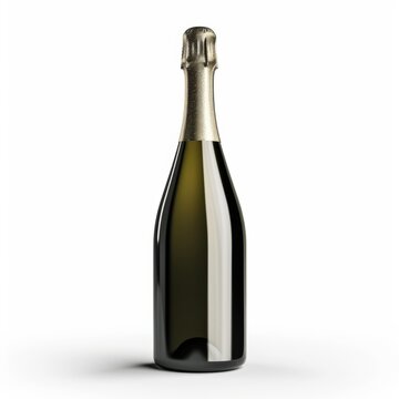Studio Photography of a Blank Empty Champagne Bottle on a White Background for Cutout Designs, Champagne Marketing Photo