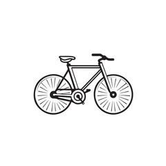 Bicycle in cartoon, doodle style . Image for t shirt. Isolated 2d vector illustration in logo, icon, sketch style, Eps 10, black and white. AI Generative