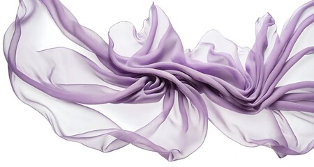 Flying lavender silk chiffon fabric on a white background. Weightless silk fabric.