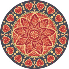Decorative retro oriental mandala with doodles and hearts frame