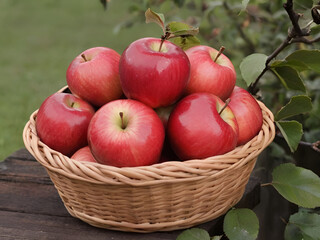 Fresh red apples standing in a basket