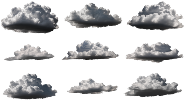 Set of dark rain clouds isolated on transparent background