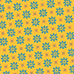 abstract pattern nature  yellow and blue pattern with a blue flower on it's side, and a blue and yellow background, Alfred Manessier, international typographic style, plain background, a screenprint