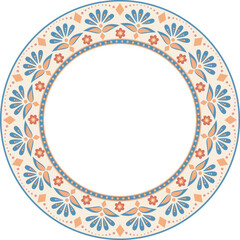 Rustic Scandinavian floral repeating pattern round frame border. Use for embroidery framing, plate contour, greeting card, invitation, national holidays, Easter
