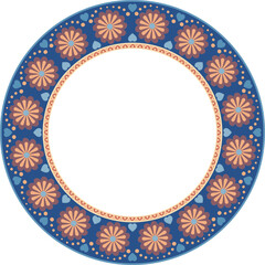 Round frame with doodle hand drawn flowers in retro style. Use for embroidery framing, plate contour, greeting card, invitation