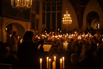 Romantic candlelit music performance. Elegant concert with candles. Atmospheric live music by...