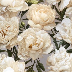 realistic pure white carnation illustration, floral background ,art pieces for wallpaper, background, wall art