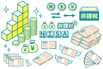 つみたてNISAに関連する金融イラストセット